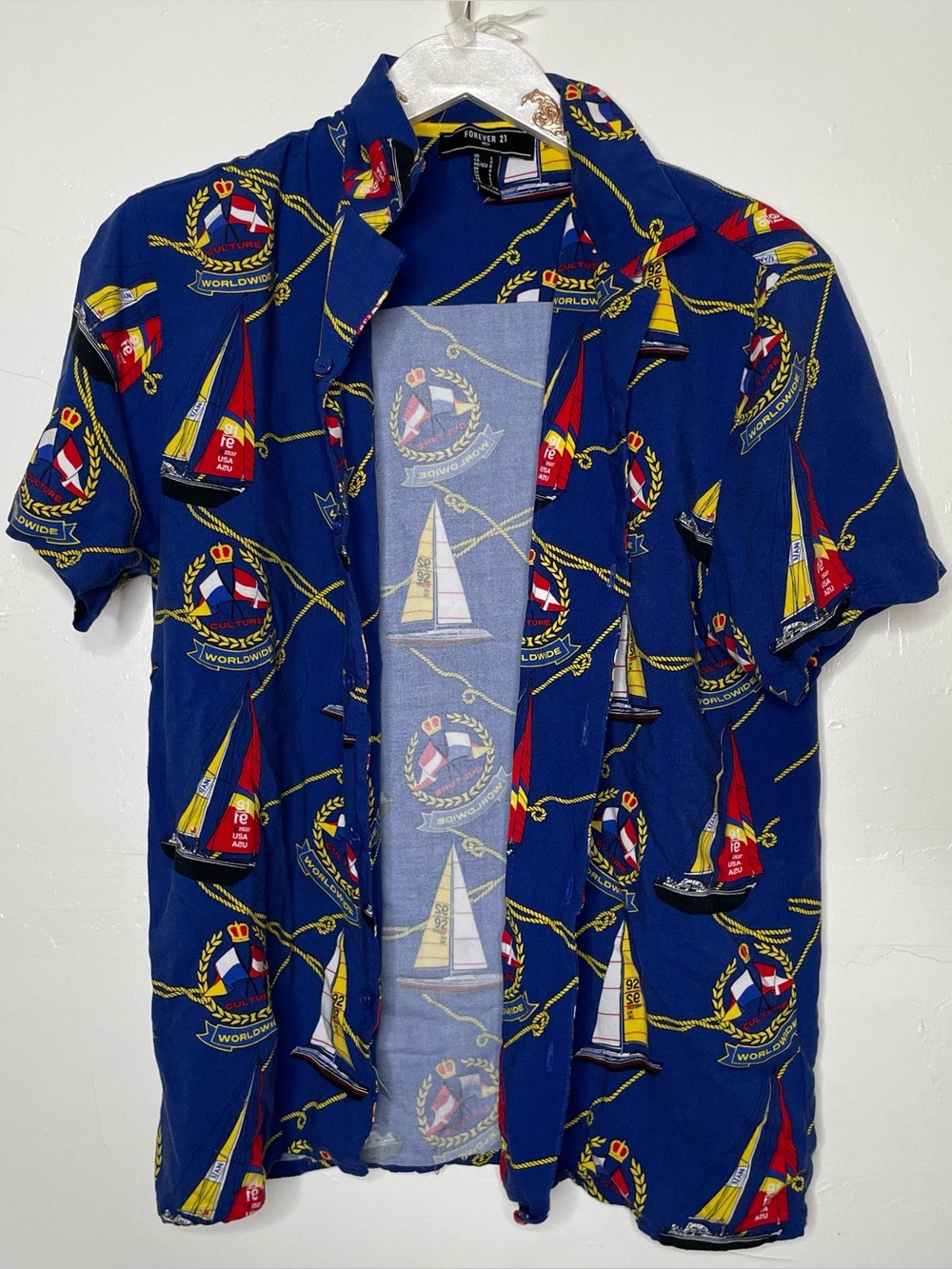 NAUTICAL SAILOR SAIL BOAT PRINT BUTTON DOWN VACATION SHIRT SZ L
